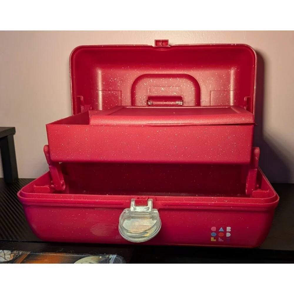 Caboodles On-The-Go Girl Storage Organizer Case Deep Pink Sparkle Over Deep Pink